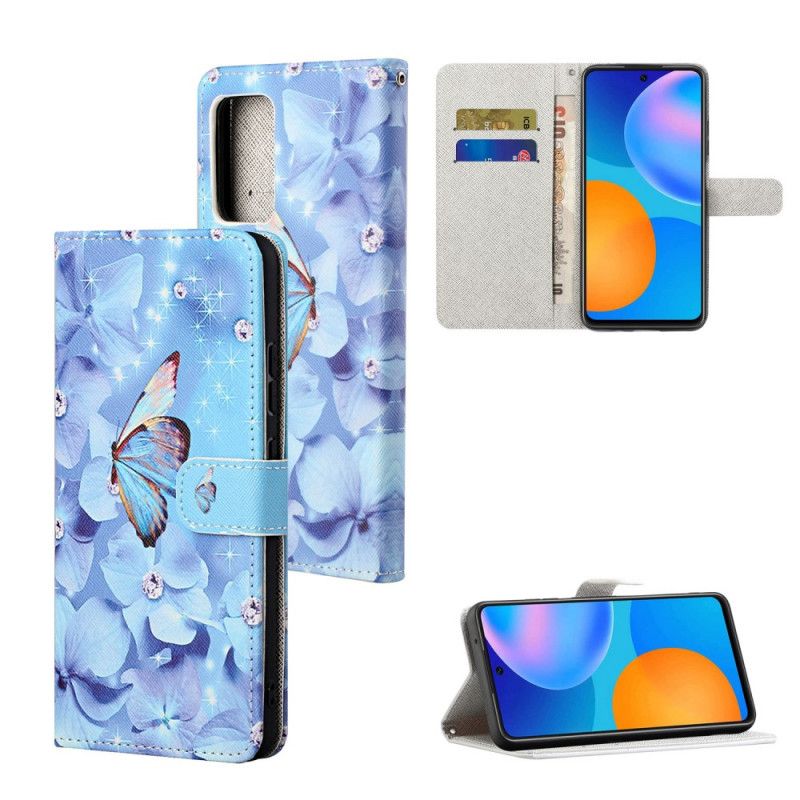 Etui Folio Xiaomi Redmi Note 10 Pro Diamentowe Motyle Ze Stringami Etui Ochronne