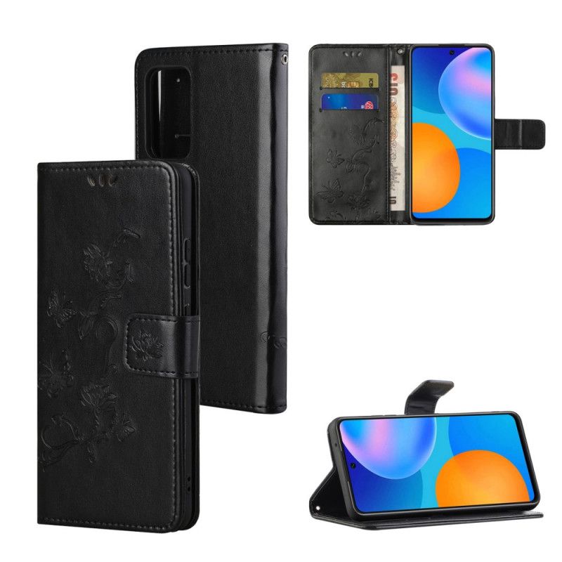 Etui Folio Xiaomi Redmi Note 10 Pro Szary Czarny Motyle I Kwiaty Etui Ochronne