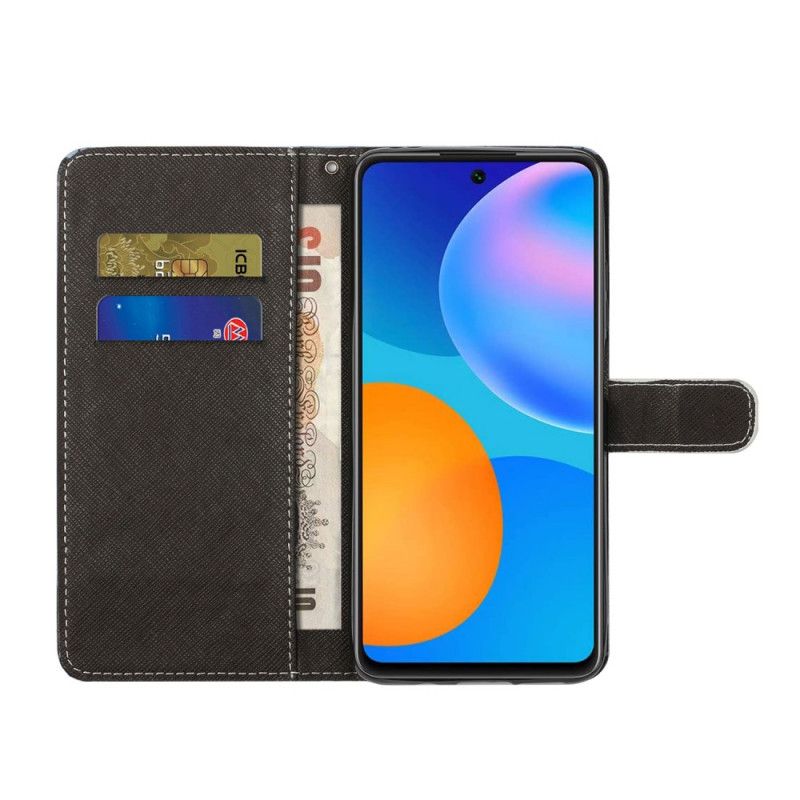 Skórzany Futerał Xiaomi Redmi Note 10 Pro Etui na Telefon Czarne Oczy Kota Ze Stringami