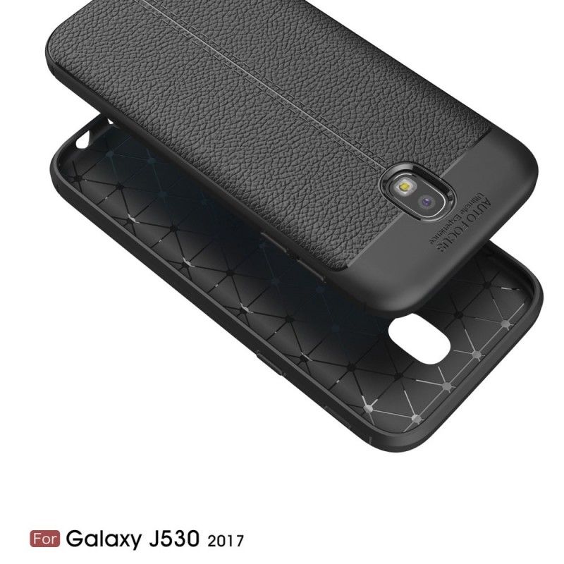 Etui Samsung Galaxy J5 2017 Szary Czarny Efekt Skóry Z Podwójną Linią Liczi Etui Ochronne