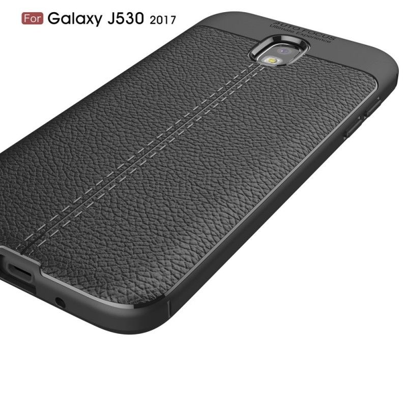 Etui Samsung Galaxy J5 2017 Szary Czarny Efekt Skóry Z Podwójną Linią Liczi Etui Ochronne