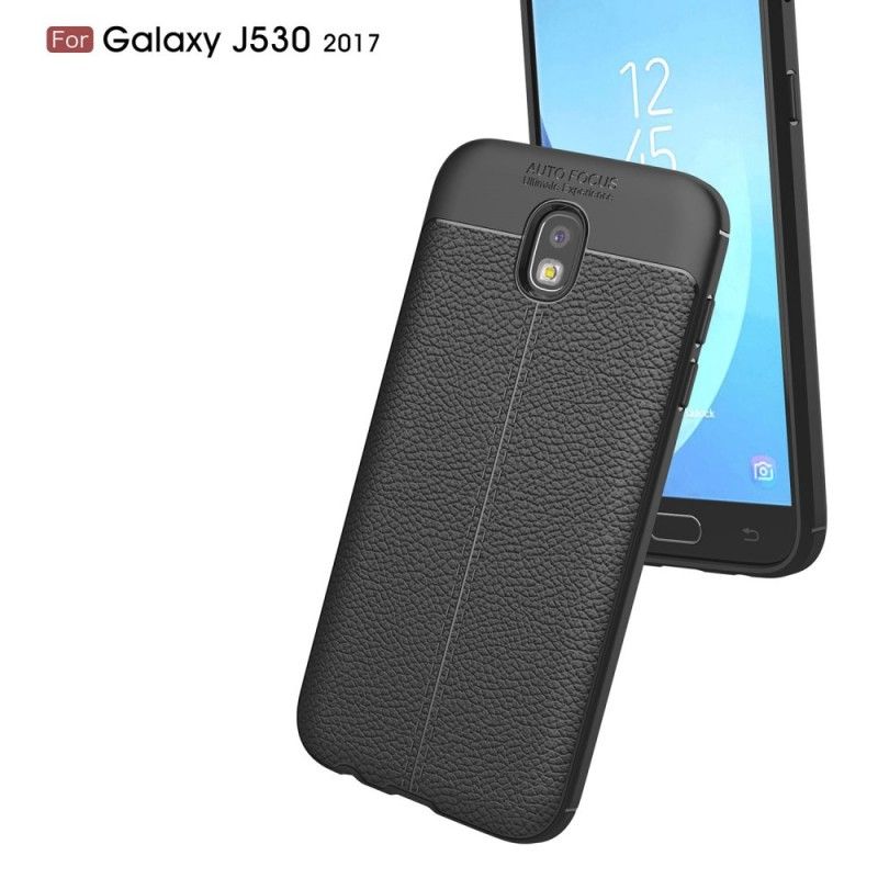 Etui Samsung Galaxy J5 2017 Szary Czarny Efekt Skóry Z Podwójną Linią Liczi Etui Ochronne