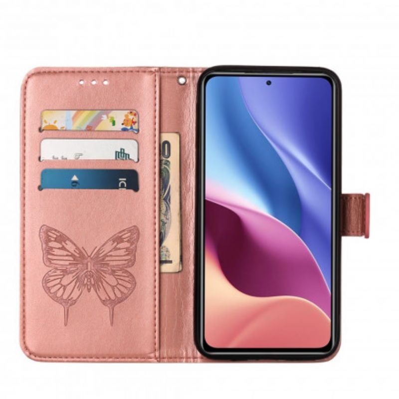 Etui Folio Do Xiaomi Mi 11i 5g / Poco F3 Wzór Motyla Ze Smyczą