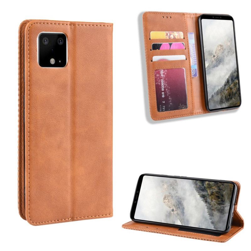 Flip Kotelot Google Pixel 4 XL Granatowy Czarny Stylizowany Efekt Skóry W Stylu Vintage Etui Ochronne