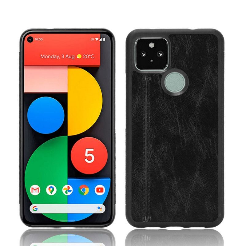 Etui Google Pixel 4A 5G Czerwony Czarny Efekt Szytej Skóry Etui Ochronne