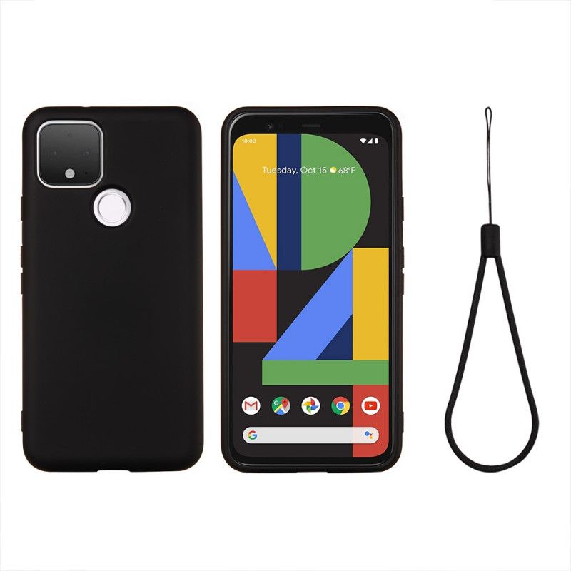 Etui Google Pixel 4A 5G Czerwony Czarny Wersja Z Płynnego Silikonu Z Paskiem Etui Ochronne