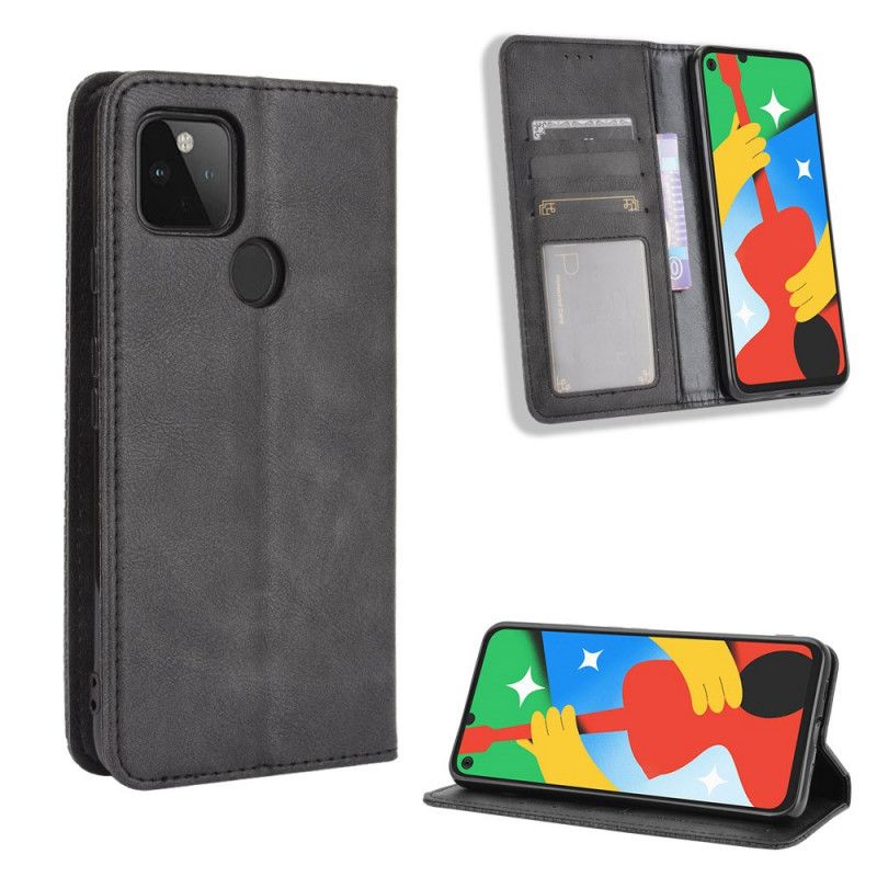 Flip Kotelot Google Pixel 4A 5G Czerwony Czarny Stylizowany Efekt Skóry W Stylu Vintage