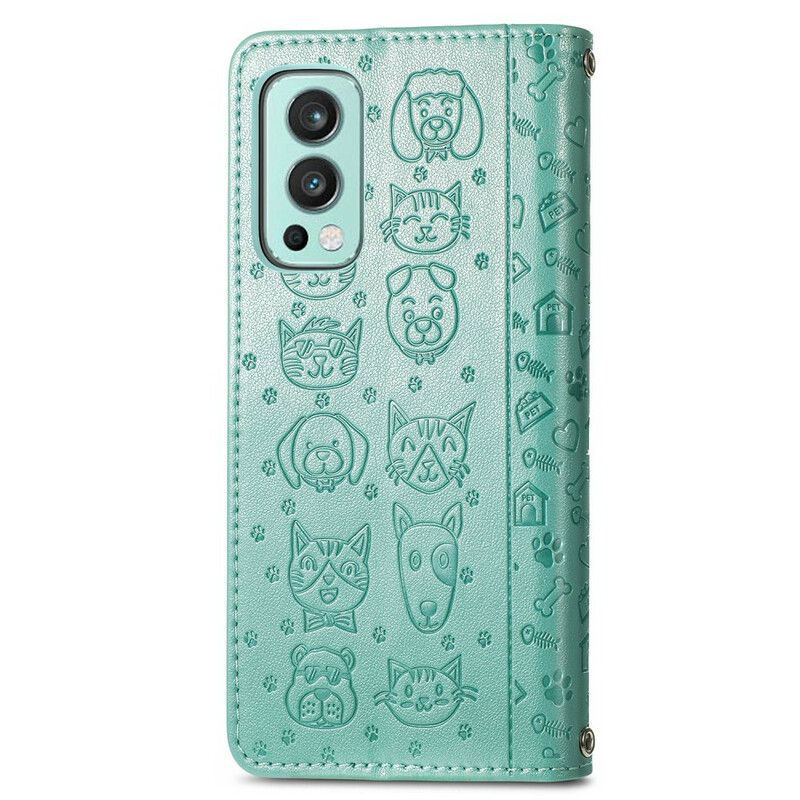 Etui Folio Oneplus Nord 2 5g Animowane Zwierzęta Etui Ochronne