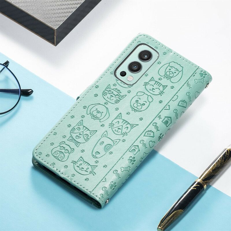 Etui Folio Oneplus Nord 2 5g Animowane Zwierzęta Etui Ochronne