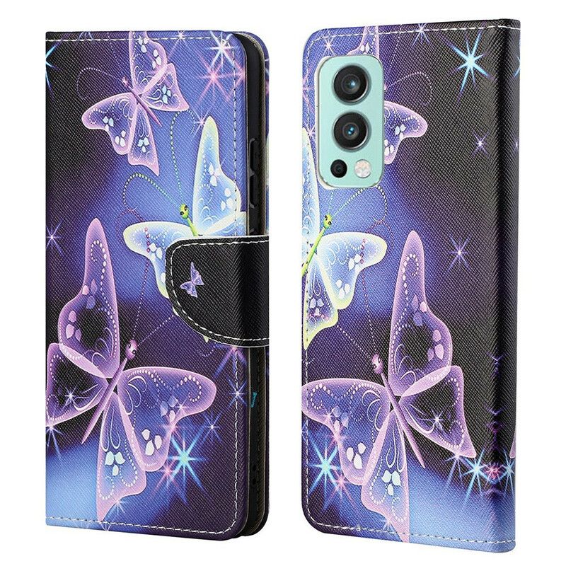 Etui Folio Oneplus Nord 2 5g Neonowe Motyle Etui Ochronne