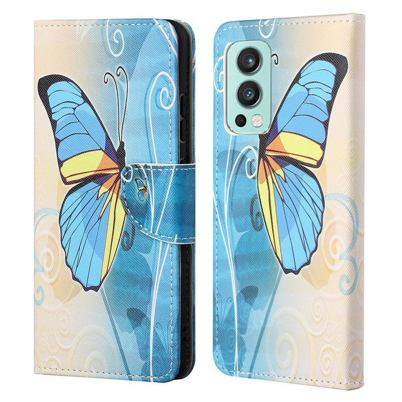 Etui Folio Oneplus Nord 2 5g Niebieski I Żółty Motyl Etui Ochronne