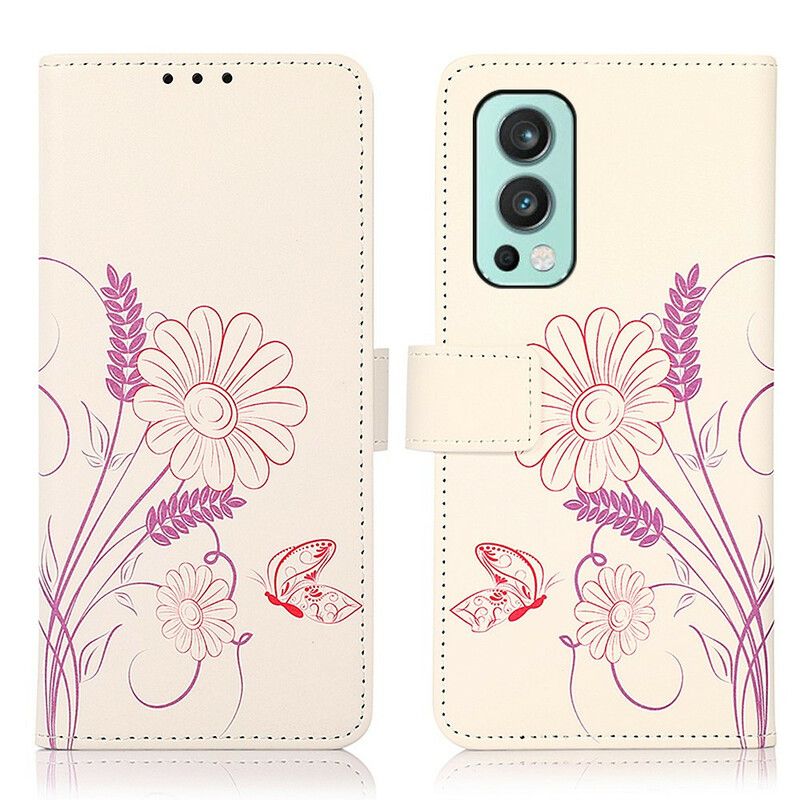 Etui Folio Oneplus Nord 2 5g Rysowanie Motyli I Kwiatów Etui Ochronne