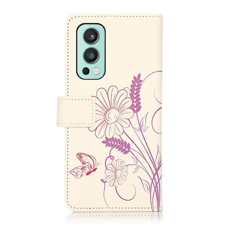 Etui Folio Oneplus Nord 2 5g Rysowanie Motyli I Kwiatów Etui Ochronne