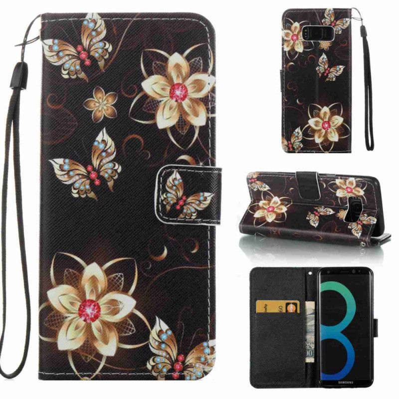 Etui Folio Samsung Galaxy S8 Motyle Na Czarnym Tle Etui Ochronne