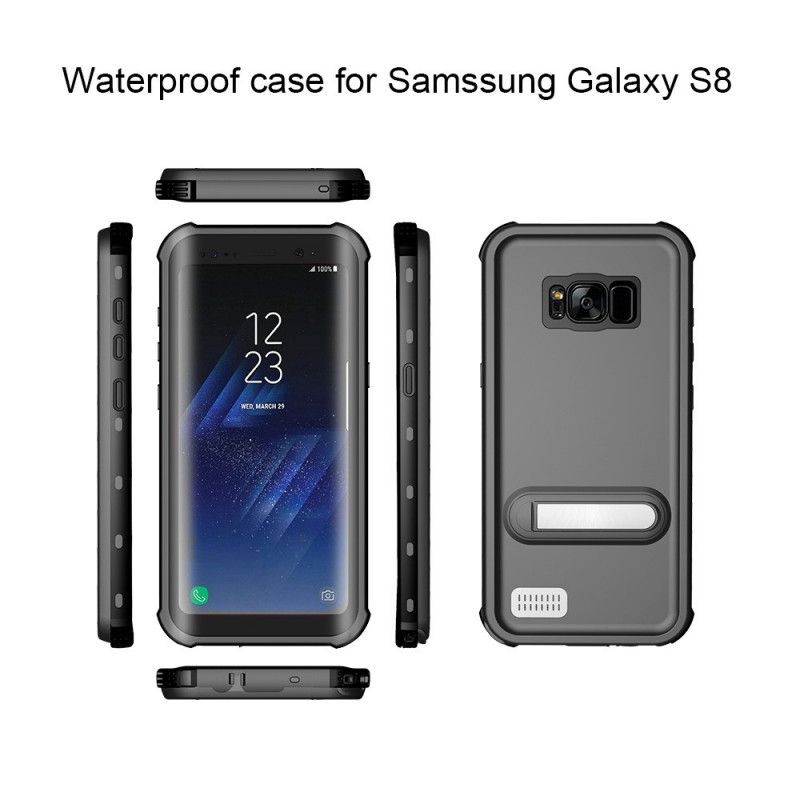 Etui Samsung Galaxy S8 Biały Czarny Wodoodporny Ze Wsparciem Z Czerwonego Pieprzu