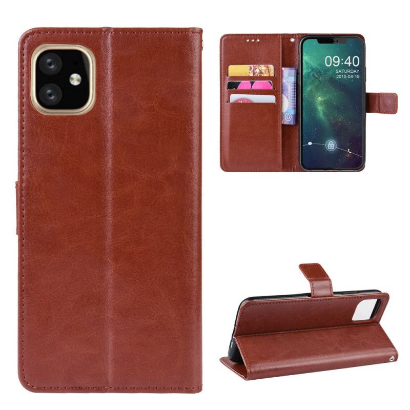 Etui Folio iPhone 11 Pro Brązowy Czarny Efekt Kolorowej Skóry Z Paskiem Etui Ochronne