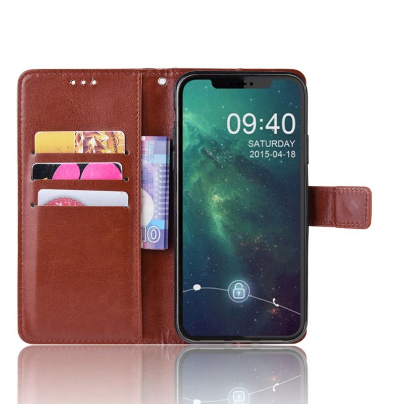 Etui Folio iPhone 11 Pro Brązowy Czarny Efekt Kolorowej Skóry Z Paskiem Etui Ochronne