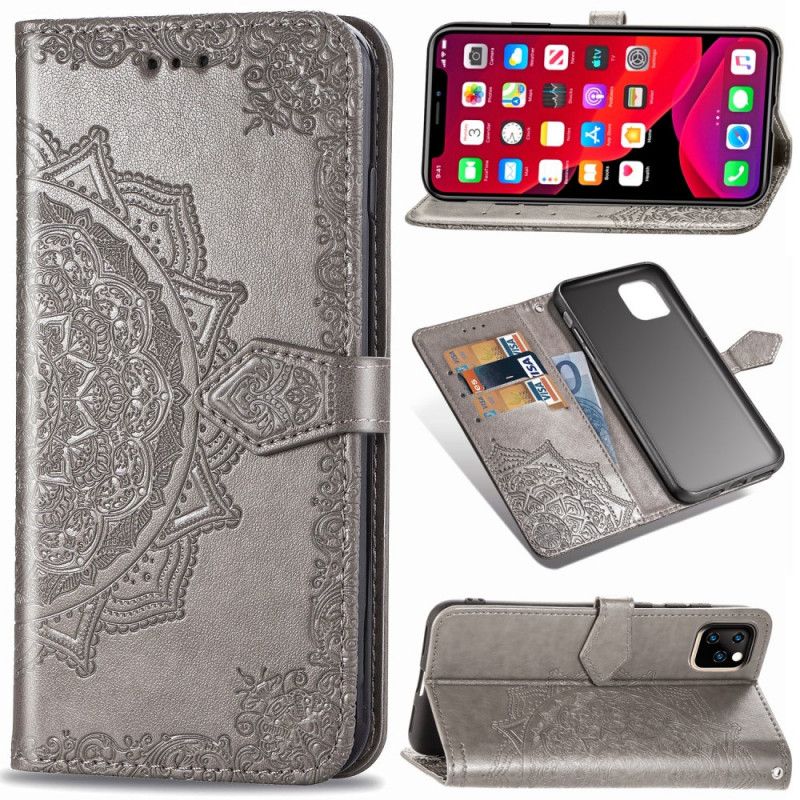 Etui Folio iPhone 11 Pro Szary Czarny Mandala W Średnim Wieku Etui Ochronne