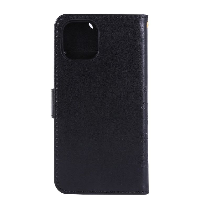 Etui Folio iPhone 11 Pro Szary Czarny Motyle I Kwiaty Etui Ochronne