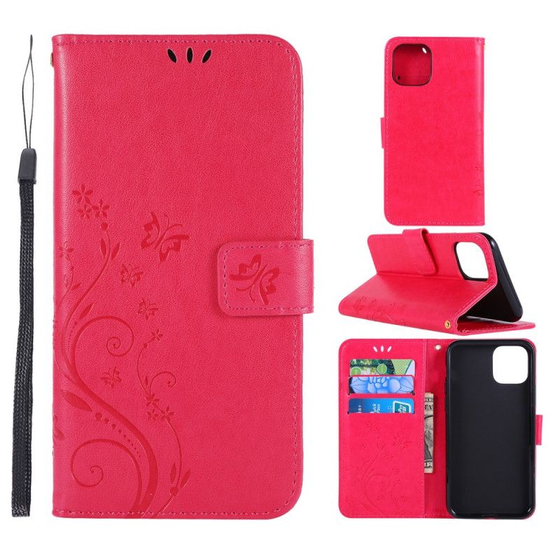 Etui Folio iPhone 11 Pro Szary Czarny Motyle I Kwiaty Etui Ochronne