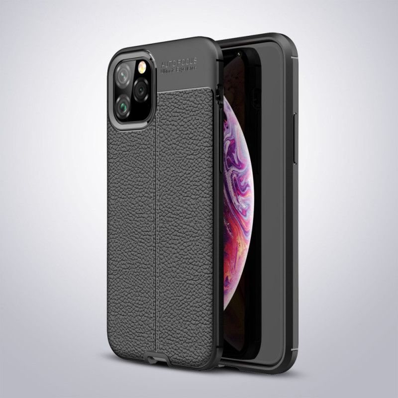 Etui iPhone 11 Pro Czerwony Czarny Efekt Skóry Z Podwójną Linią Liczi