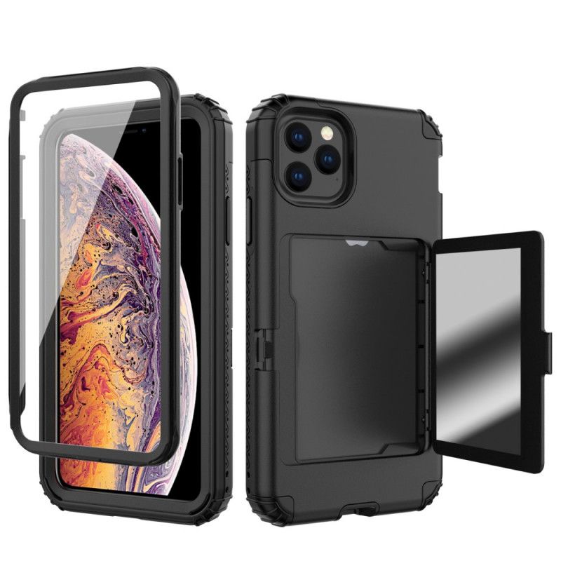 Etui iPhone 11 Pro Czerwony Czarny Hybrydowy Uchwyt Na Kartę I Lusterko