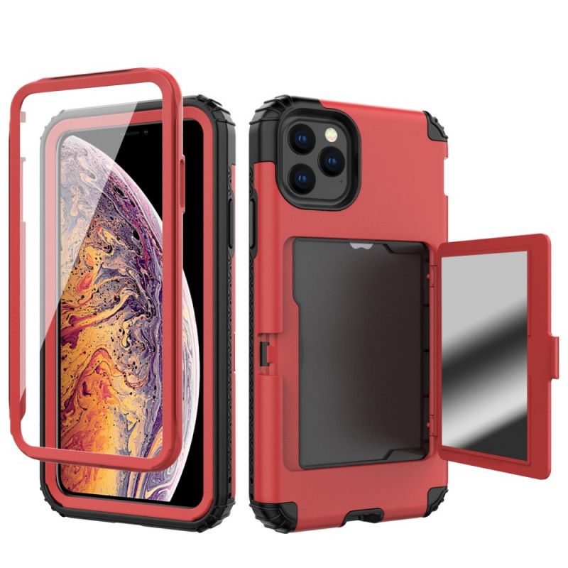 Etui iPhone 11 Pro Czerwony Czarny Hybrydowy Uchwyt Na Kartę I Lusterko