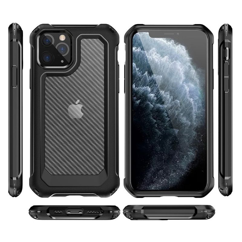 Etui iPhone 11 Pro Czerwony Czarny Przezroczysta Tekstura Włókna Węglowego