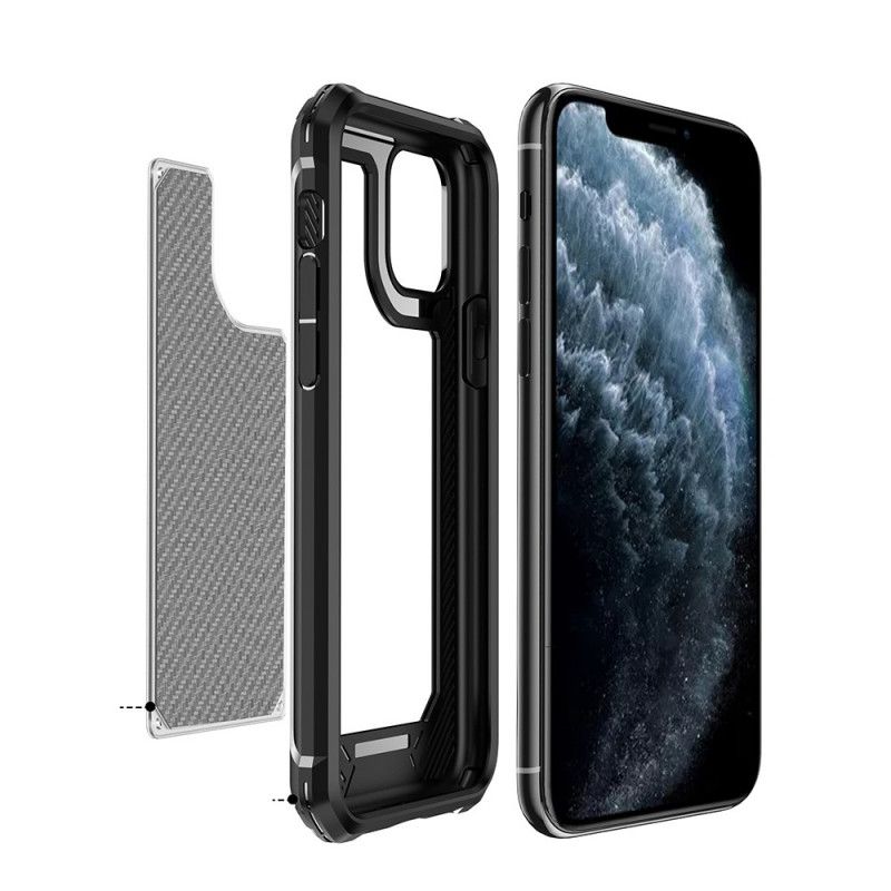 Etui iPhone 11 Pro Czerwony Czarny Przezroczysta Tekstura Włókna Węglowego