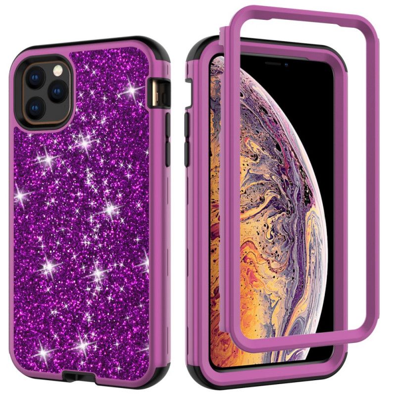 Etui iPhone 11 Pro Fioletowy Czarny Brokat Hybrydowy Etui Ochronne