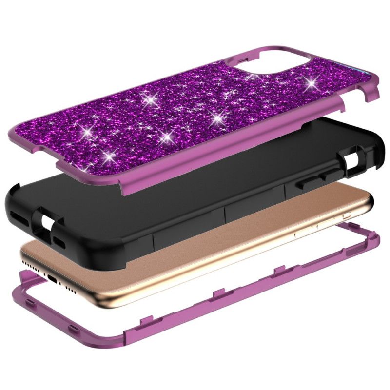 Etui iPhone 11 Pro Fioletowy Czarny Brokat Hybrydowy Etui Ochronne