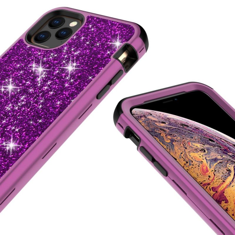 Etui iPhone 11 Pro Fioletowy Czarny Brokat Hybrydowy Etui Ochronne