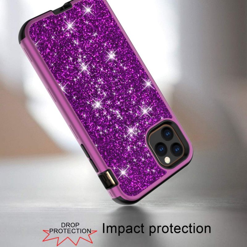 Etui iPhone 11 Pro Fioletowy Czarny Brokat Hybrydowy Etui Ochronne