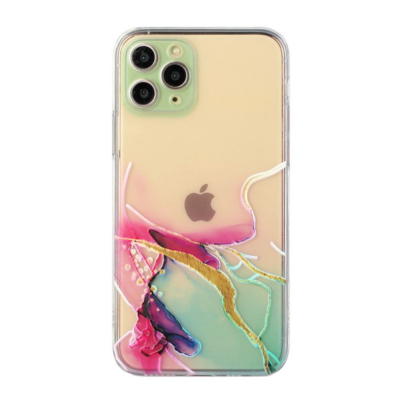 Etui iPhone 11 Pro Magenta Biały Elastyczny Silikon Artystyczny Etui Ochronne