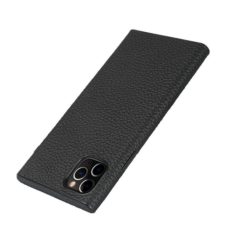 Etui iPhone 11 Pro Szary Czarny Prawdziwa Skóra Liczi Z Paskiem Etui Ochronne