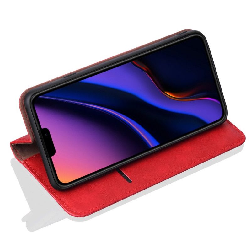 Flip Kotelot iPhone 11 Pro Czerwony Czarny Szwy Z Efektem Skóry Etui Ochronne