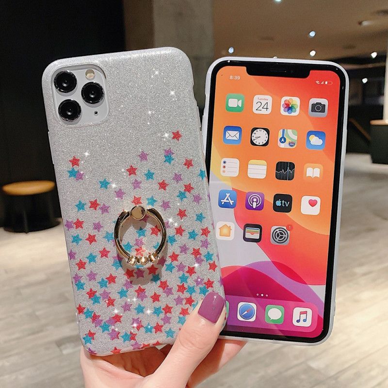 Futerały iPhone 11 Pro Srebrny Uchwyt Na Pierścionek Z Brokatem W Kształcie Gwiazdy