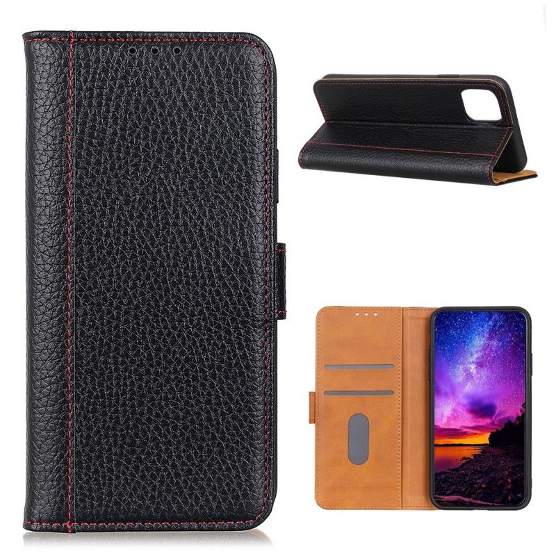 Etui Folio OnePlus 8T Czerwony Czarny Szycie Z Efektem Skóry Liczi Etui Ochronne