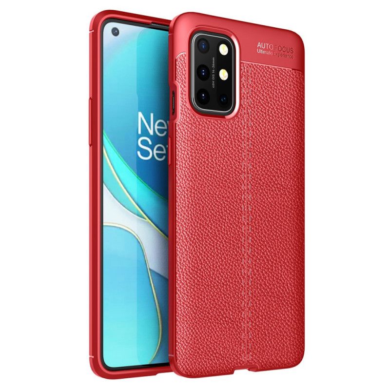 Etui OnePlus 8T Czerwony Czarny Efekt Skóry Z Podwójną Linią Liczi Etui Ochronne