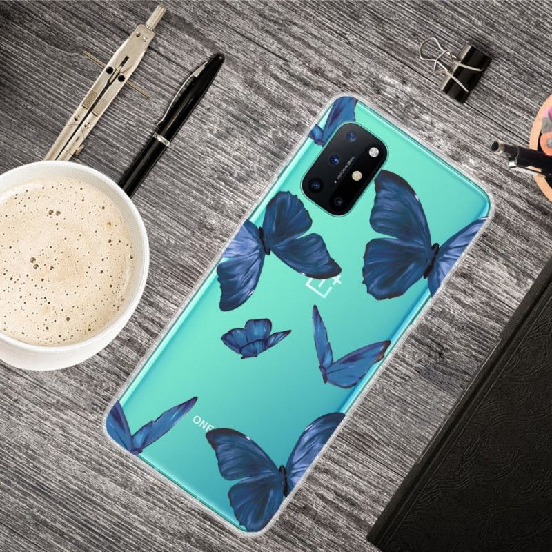 Etui OnePlus 8T Granatowy Różowy Dzikie Motyle Etui Ochronne