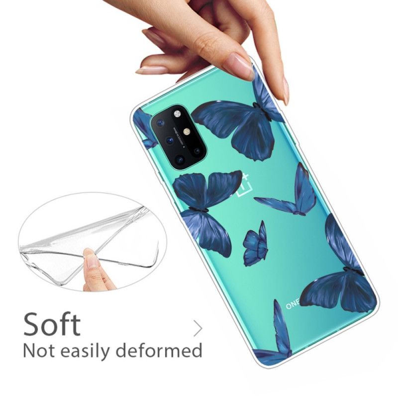 Etui OnePlus 8T Granatowy Różowy Dzikie Motyle Etui Ochronne