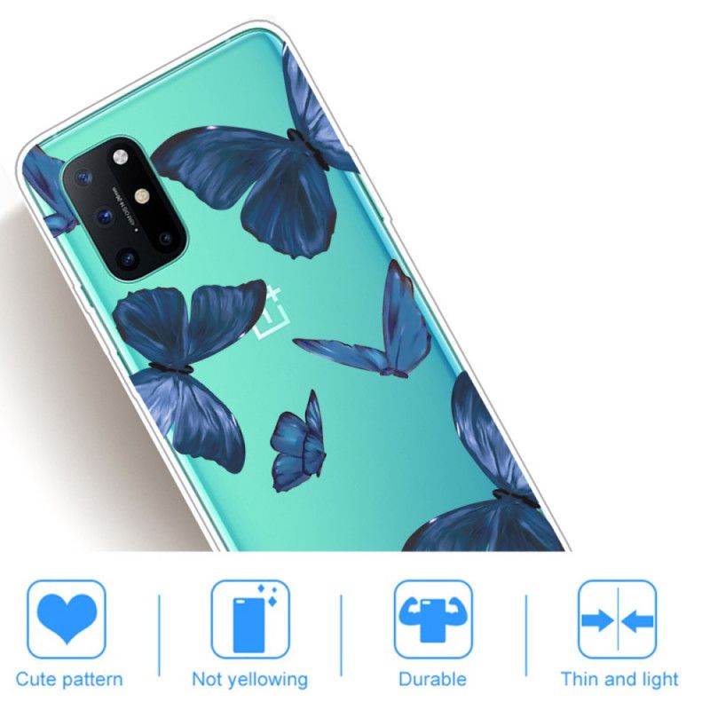 Etui OnePlus 8T Granatowy Różowy Dzikie Motyle Etui Ochronne