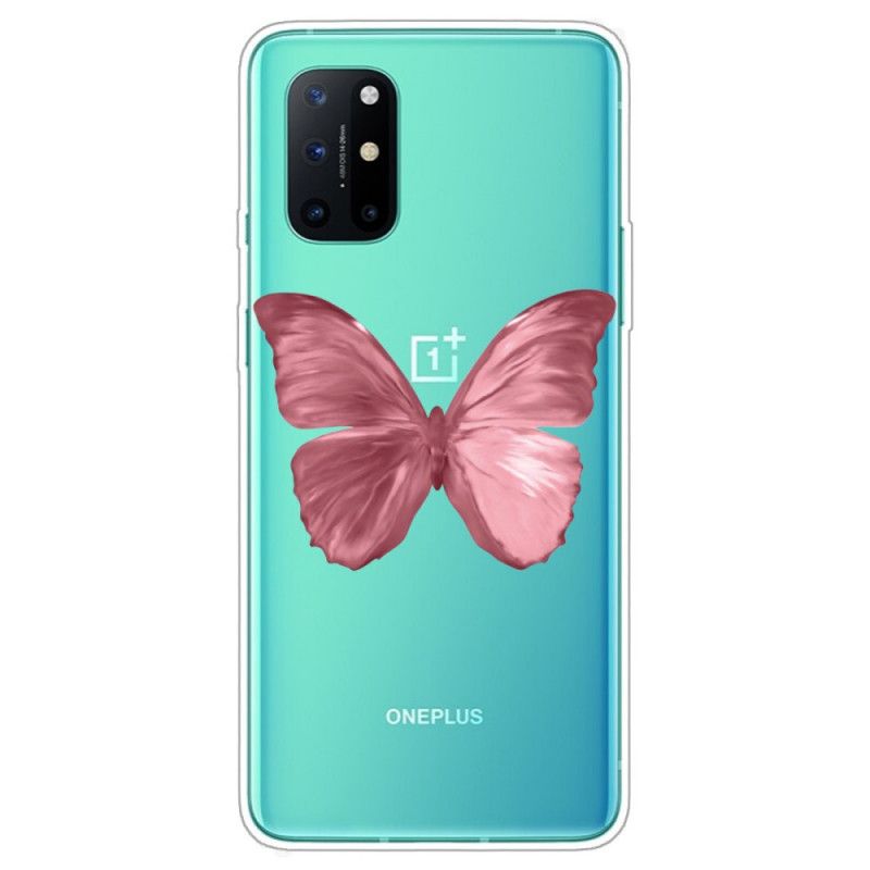 Etui OnePlus 8T Granatowy Różowy Dzikie Motyle Etui Ochronne