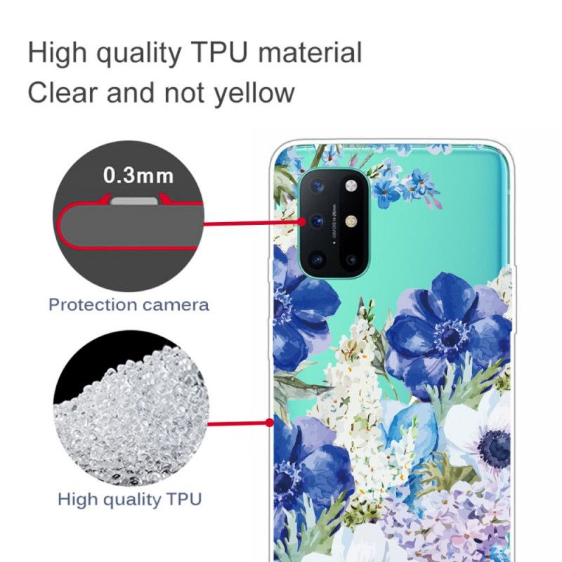 Etui OnePlus 8T Przezroczyste Niebieskie Kwiaty Akwarelowe