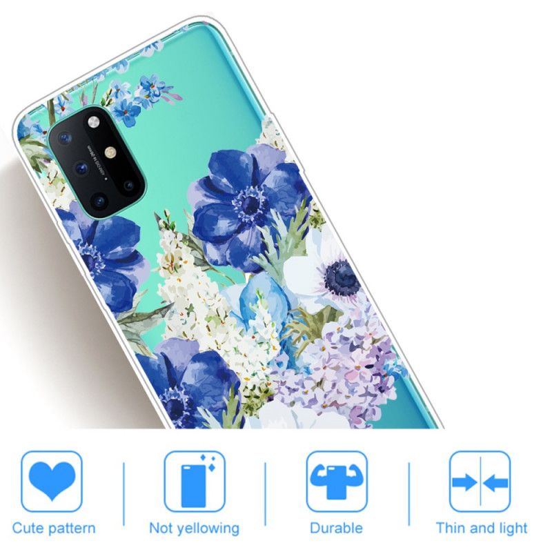 Etui OnePlus 8T Przezroczyste Niebieskie Kwiaty Akwarelowe