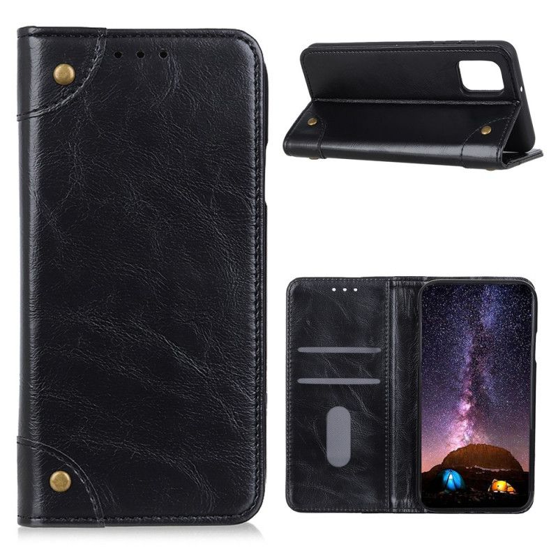 Flip Kotelot OnePlus 8T Granatowy Czarny Nity Z Dwoiny W Stylu Vintage Etui Ochronne