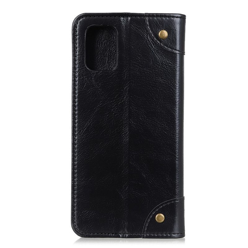 Flip Kotelot OnePlus 8T Granatowy Czarny Nity Z Dwoiny W Stylu Vintage Etui Ochronne