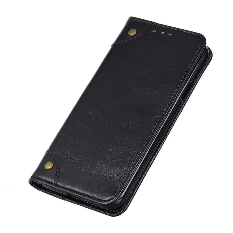 Flip Kotelot OnePlus 8T Granatowy Czarny Nity Z Dwoiny W Stylu Vintage Etui Ochronne