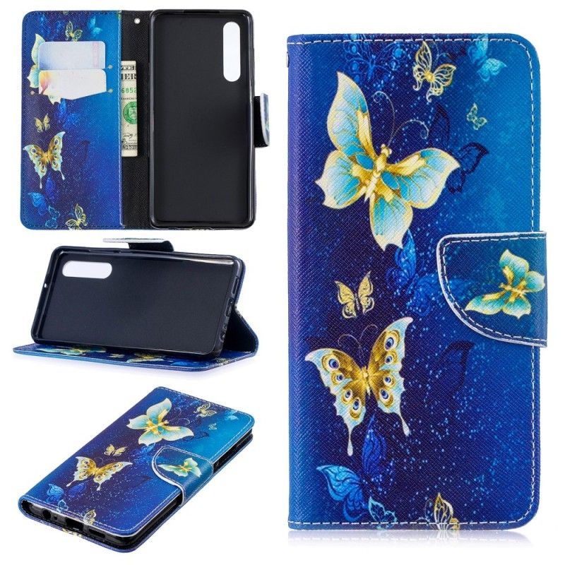 Etui Folio Huawei P30 Ciemnoniebieski Motyle W Nocy