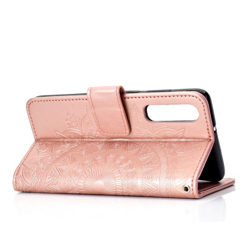 Etui Folio Huawei P30 Czerwony Szary Mandala Słońca Etui Ochronne